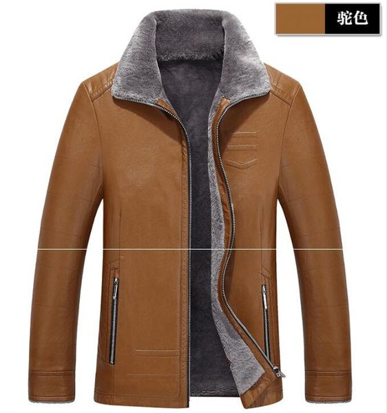 

men's fur & faux m-3xl / spring fashion middle - aged lapel integrated leisure plus velvet thick pu coat, Black