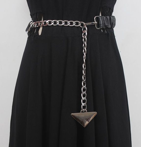 

belts women's runway fashion pu leather elastic chain cummerbunds female dress corsets waistband decoration narrow belt r2951, Black;brown