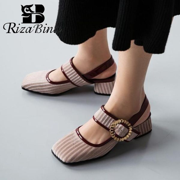 

sandals rizabina 2021 women fashion shoes square toe thick heels buckle strap mixed color elegant female footwear size 34-39, Black