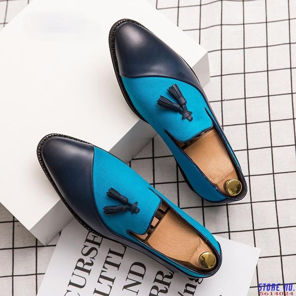 

misalwa men's flats tassel british men oxford leather shoes blue black pointy elegant wedding party dress loafer fashion formal