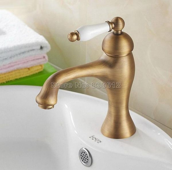 

bathroom sink faucets antique brass basin mixer tap ceramic single handle vessel deck mounted hole wnf102