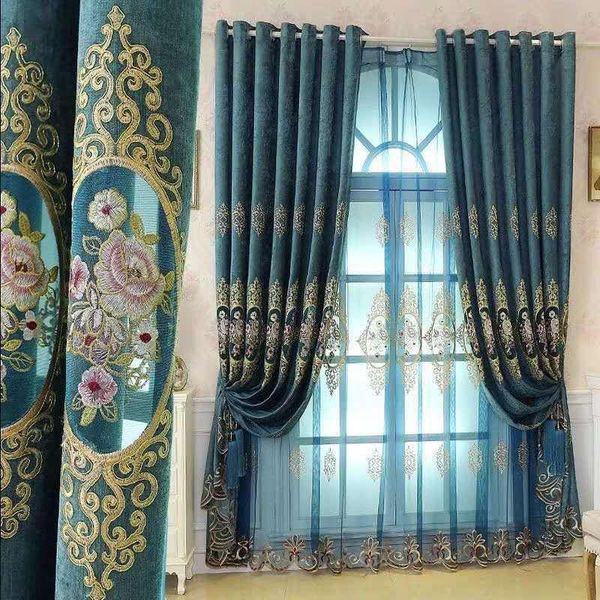 

chenille european-style hollow widnow blackout embroidered curtains finished custom for living room bedroom curtain & drapes