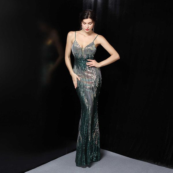 

luxury evening dress 18279# fairy dream celebrity party evening long thin toast bride, Black;gray
