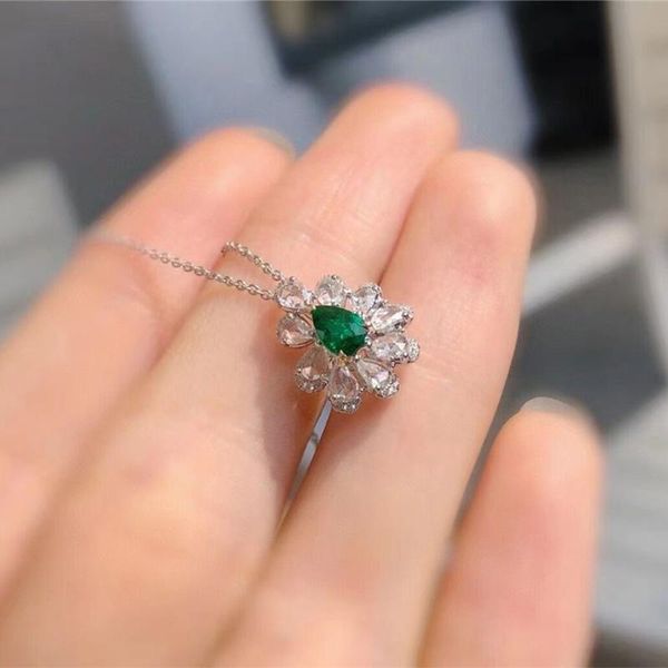 

pear cut cz white zircon necklace green crystal small water drop pendant fashion silver color chain necklaces for women