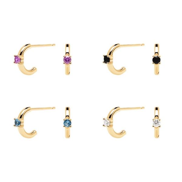 

hoop & huggie rainbow zircon c-shaped earrings for women ins simple and exquisite cold wind all-match jewelry banquet accessories, Golden;silver