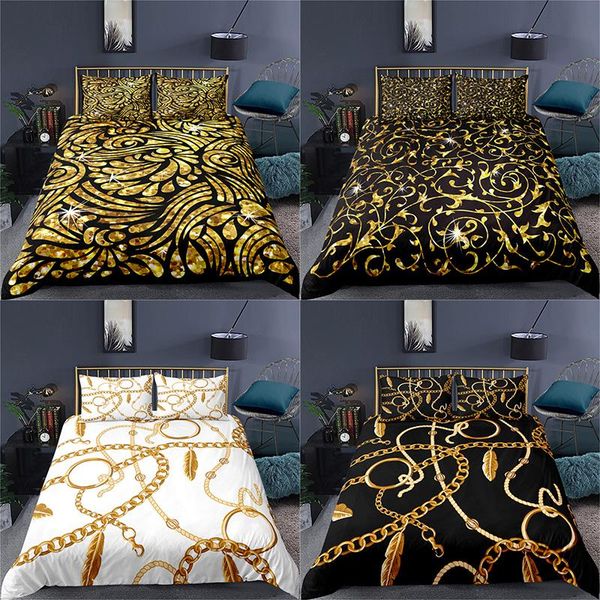 

bedding sets set luxury 3d gold baroque style print 2/3pcs comfortable kid duvet cover pillowcase home textile single//king size