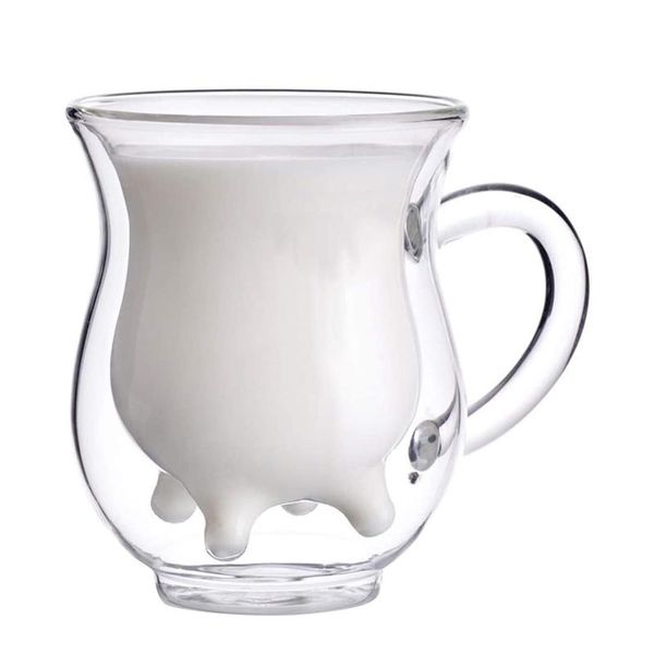 

prevent scald cartoon lovely double glass milk coffee cup with round mouth beverage glasses transparent drink wine