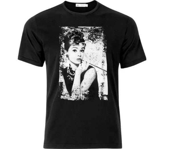 

audrey hepburn distressed effect t shirt black, White;black