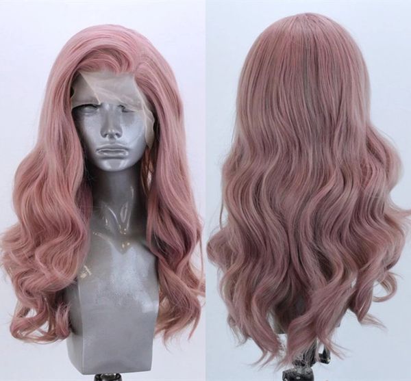 

360 lace frontal pink color body wave wig glueless synthetic wigs simulaion human hair preplucked for women, Black