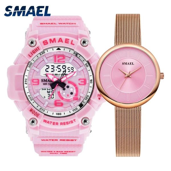 

wristwatches smael sports models ladies watch satch timer luminous hands digital dual display waterproof automatic date update, Slivery;brown