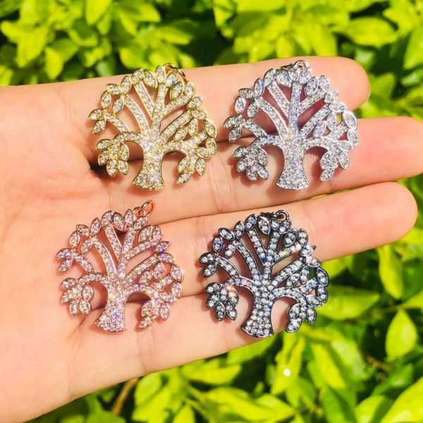 

charms 5pcs bling tree charm pendant for women bracelet necklace making cubic zirconia paved gold plated diy jewelry findings wholesale, Bronze;silver