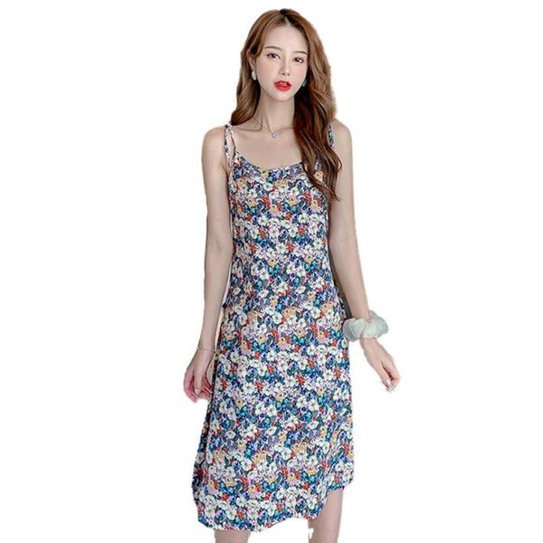 

women's spring autumn style dress printed spaghetti strap sleeveless pocket elegant sweet ss3731 casual dresses, Black;gray
