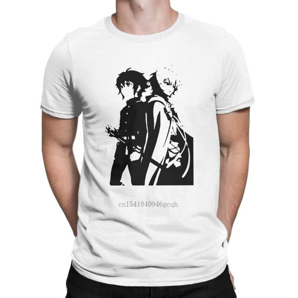 

men's t-shirts funny yuu and mika owari no seraph of the end for men pure cotton t shirt anime manga japan short sleeve tees clothes, White;black