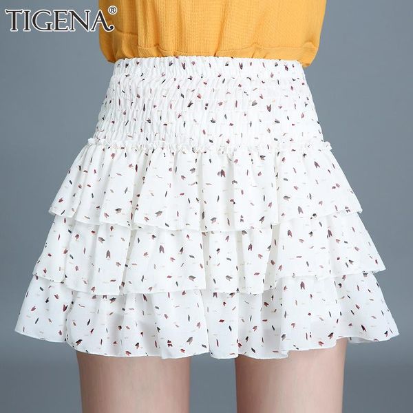 

skirts tigena korean kawaii cute tiered mini skirt women 2021 summer floral polka dot high waist short for school girls female, Black