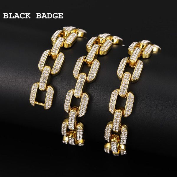 

bling coffee bean link chain bracelet for men 12mm iced out cz pig nose rhinestone 2021 fashion hip hop jewelry link,, Black