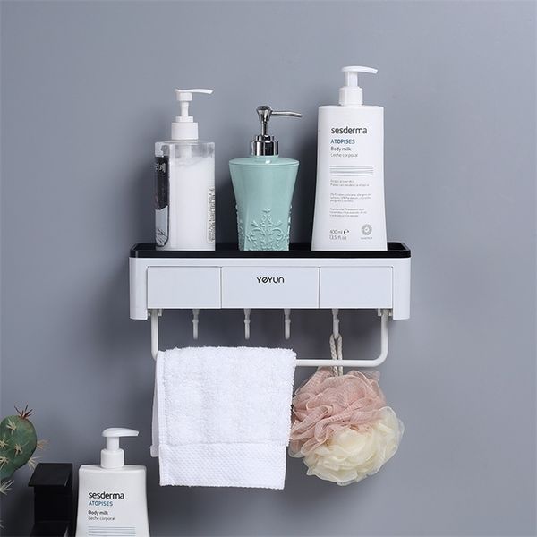 Caixa de armazenamento do banheiro Cremalheira de perfuração livre com gaveta pode pendurar toalhas para artigos de toalete Acessórios cosméticos 210423