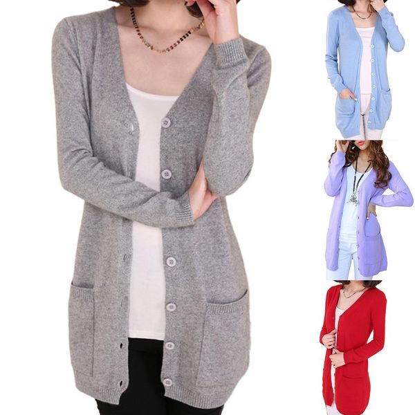 

autumn winter plus size women solid color long sleeve buttons cardigan midi thin knitted coat women clothing size, White;black