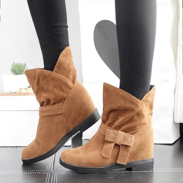 

boots big size 1 simple slim boots, round head, bow knot, casual short women's shoes, Black