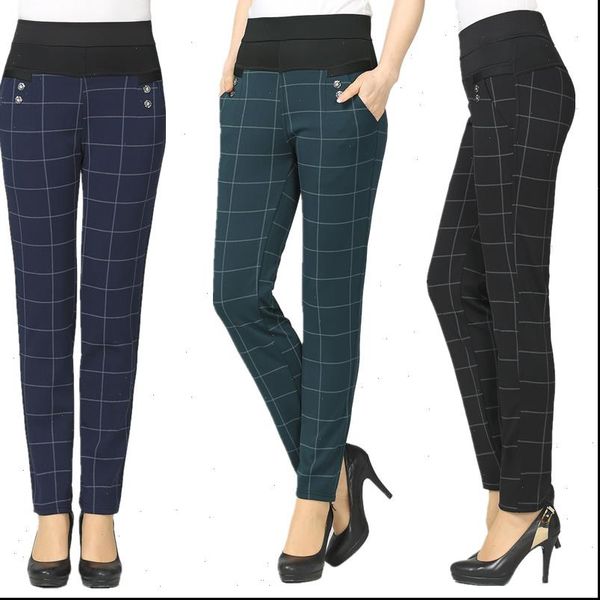 

women pants large size winter grid warm sweat plus thick velvet high waist stretch pencil female trousers, Black;white