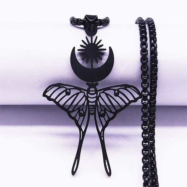 

pendant necklaces 2021 witchcraft moon sun butterfly stainless steel chain women black color animal necklace jewlery collier n7044s03, Silver