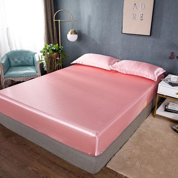 

sheets & sets high end emulation silk satin fitted sheet king size double bed and cases linen luxury solid color bedsheets
