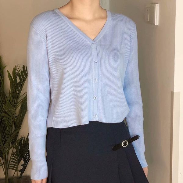 

women's knits & tees unuth girls soft cotton cardigan 2021 spring-autumn fashion ladies v-neck knitted sweaters vintage women chic knit, White