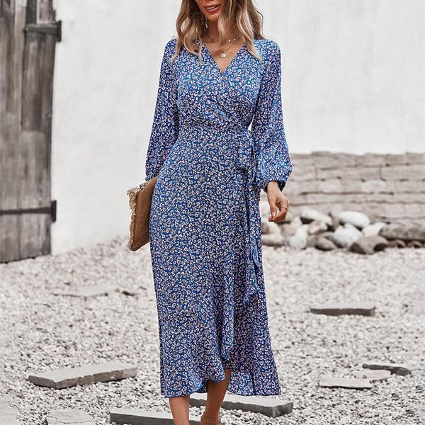 

casual dresses floral dress boho vintage long sleeve midi elegantes vestido robe longue femme para mujer sukienka w kwiaty office autumn, Black;gray