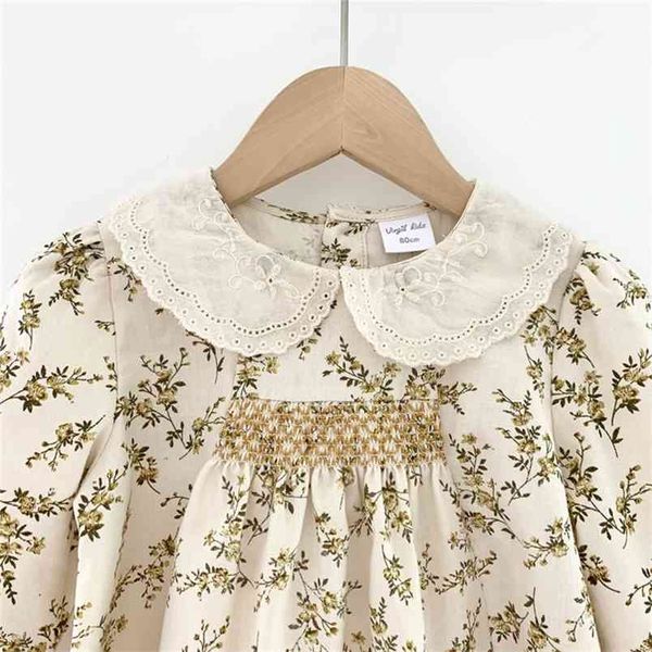 Emkelibb bonito menina criança mola blusa peter pan colarinho cute crianças manga comprida roupas estilo solto padrão floral 210619