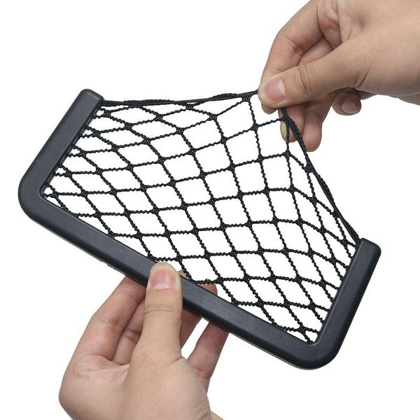 

interior decorations 2022 1 pcs universal black storage bag elastic flexible mesh car net mobile phone holder bracket pocket