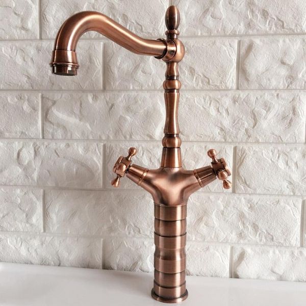 

bathroom sink faucets antique red copper brass kitchen vessel single hole basin swivel spout faucet dual cross handles water tap arg057