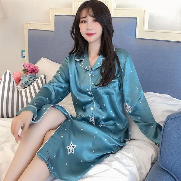 

women's sleepwear blue star women sleep long nightgown nightdress autumn spring sleepshirt rayon plus size xxxl nightshirt, Black;red