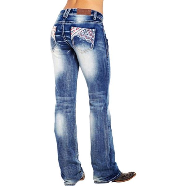 

casual denim jeans women retro fashion ladies flag printed high waist slim long trousers stretchy skinny women's, Blue