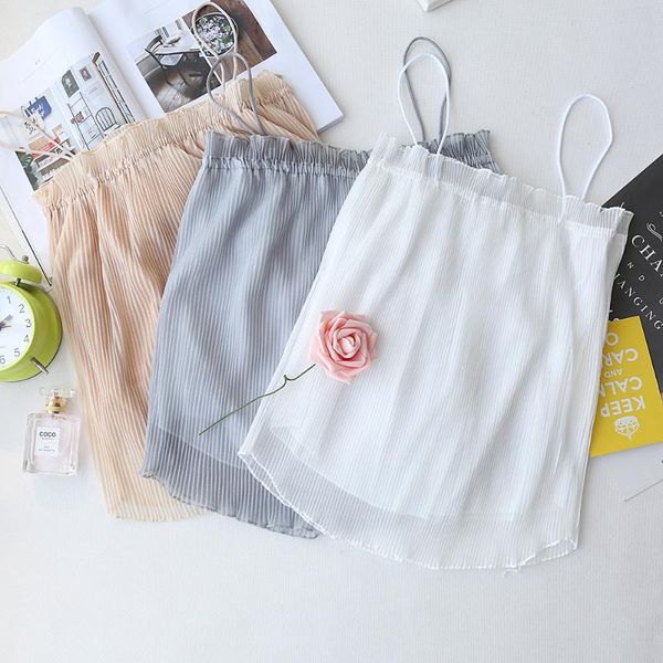 

wild chiffon spaghetti strap tanke 2021 summer off shoulder crop sleeveless solid color camis for women ins women's tanks &, White