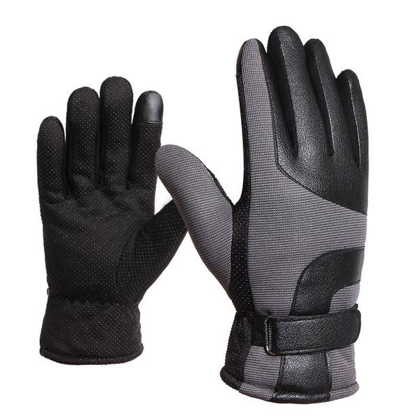 

motorcycle plush gloves anti-slip windproof winter skiing touch screen full finger for outdoor sport riding cycling, Black