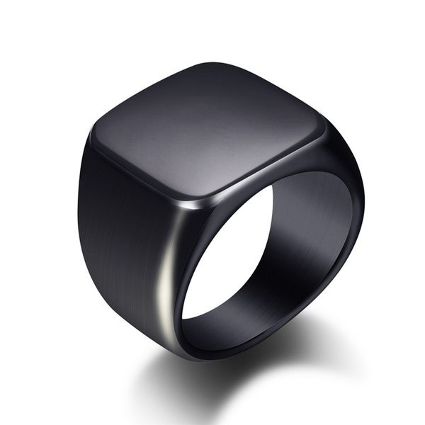 

fashion men black smooth stainless steel rings glossy signet square finge rings hiphop punk male wedding party jewelry wholesale, Silver