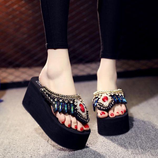 

sandals 2021 ethnic style flip-flops women's fashion outer wear thick bottom summer all-match increase-beach and slippers, Black