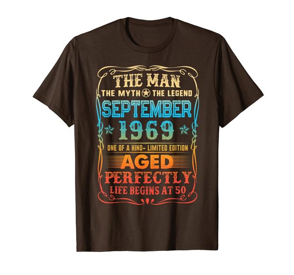 

mens 50th birthday the man myth legend september 1969 tee t-shirt, White;black