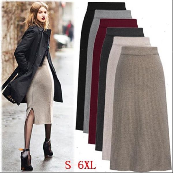 

elastic waist plus size women skirts 6xl wool hip slim long loose bowknot large knitted, Black