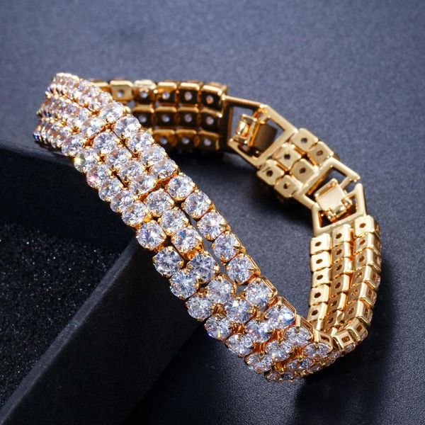 

link, chain sparkling three row zircon bracelet gold color prevent allergy for women wedding gift girls couple fashion luxurious jewelry, Black