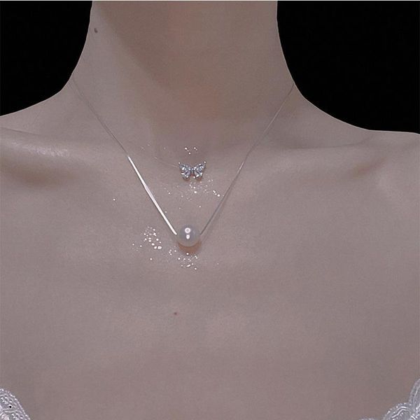 

chokers trendy multilayered crystal butterfly pearl necklace for women fashion pendant choker necklaces 2021 trend jewelry gift, Golden;silver