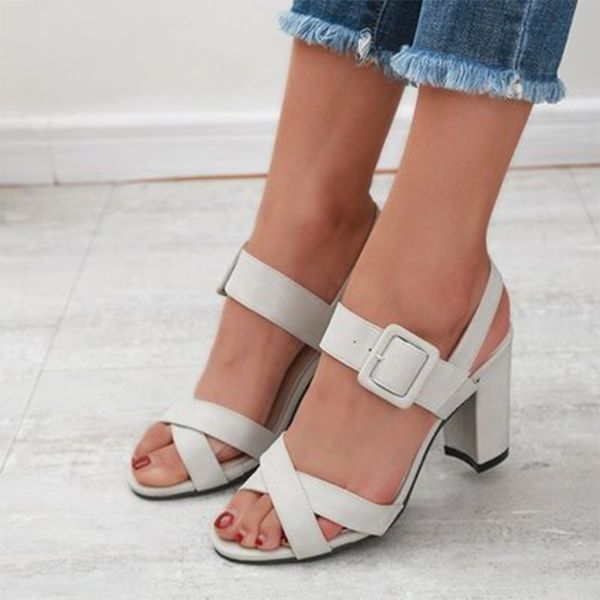 

women high heels sandals woman ankle buckle strap pumps ladies slip-on shoes womens back cover square heels plus size 43, Black