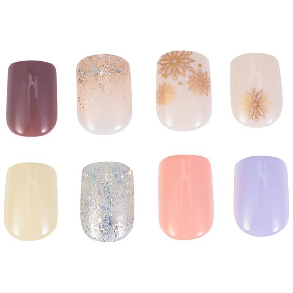 

false nails 60 pcs fake patches nail tips for art (pale pink, blue ), Red;gold