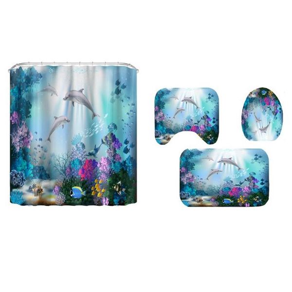 

shower curtains 3d ocean dolphin curtain waterproof toilet cover lid bath floor mat for bedroom