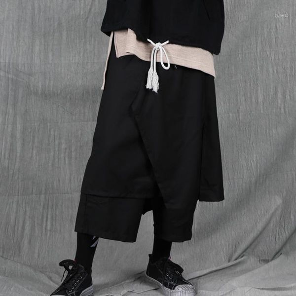 

relaxed, dark, irregular cut, wide-legged pants, hipster capri pants men's, Black