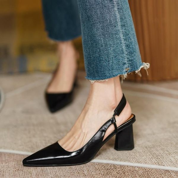 

fashion shoes woman heels square thick high pumps for women genuine leather wedding summer est sandals dress, Black