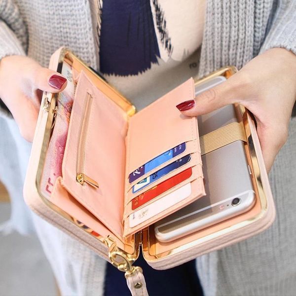 

wallet female women snap coin purse phone bag bow multi card bit holder billetera mujer 1318, Red;black