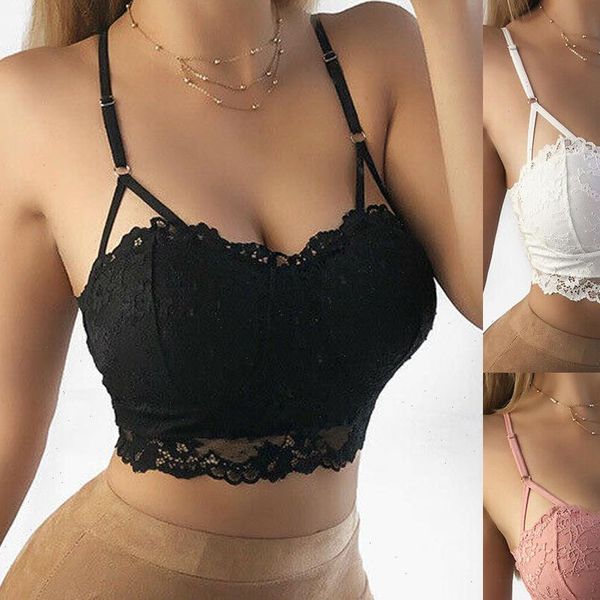 

lingerie push up bra padded womens tanks crop lace floral bralette, White