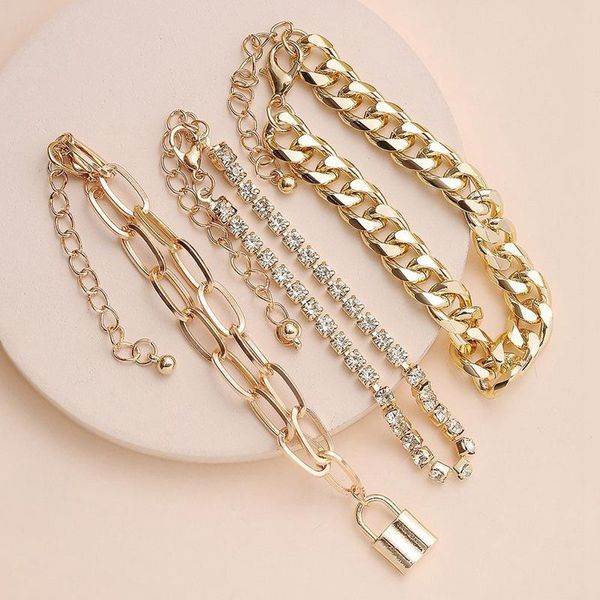 

fashion retro lock-shaped micro-inlaid bracelet bangles jewelry buling rhinestone chain & link bracelets women metal link,, Black