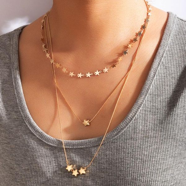 

chains multilayer chain star pendant necklace for women clavicle fashion jewelry gifts, Silver