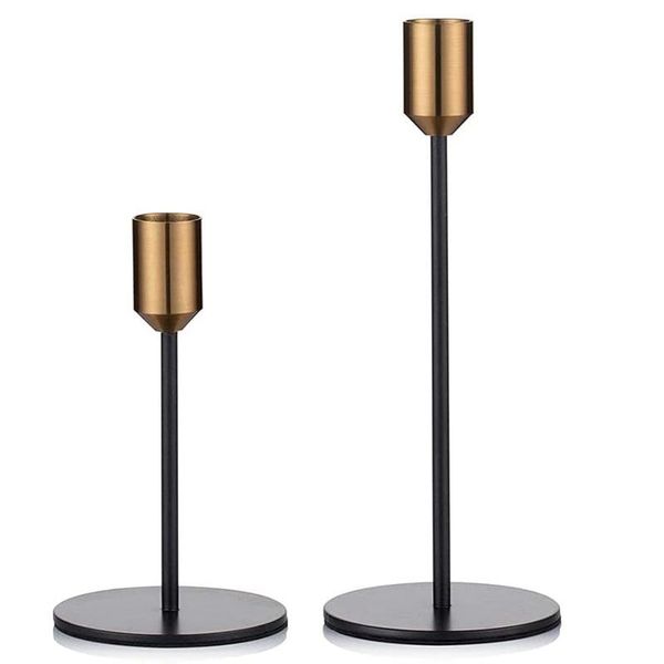 

candle holders candlestick taper holders, 2 pcs stick set, gold & black brass set